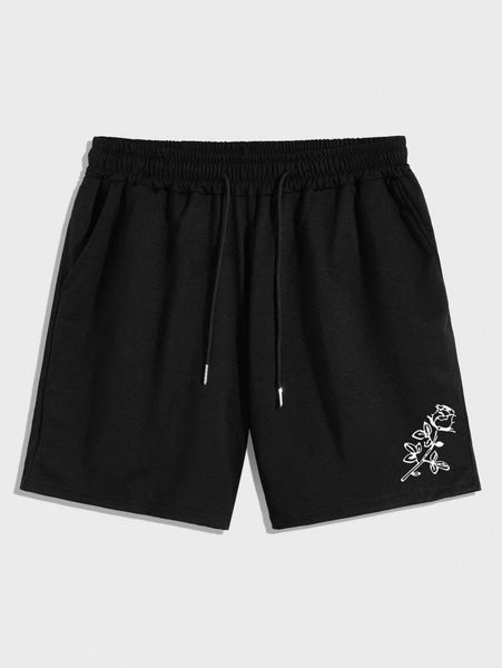 

men floral print drawstring waist shorts g1au#, White;black