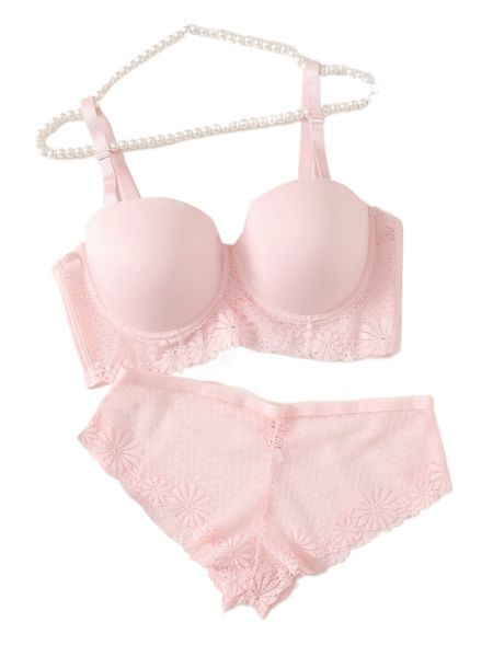 

plus contrast lace push up underwire lingerie set h4th#, Black;white