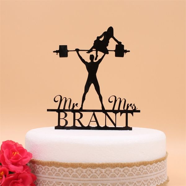 Personalizzato Funny Barbell Man Nome in acrilico Custom wedding cake topper D220618