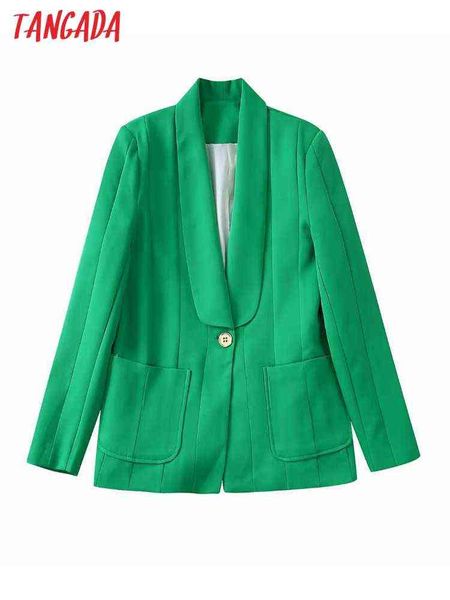 

suit tangada 2022 women green blazer jacket vintage notched collar pocket chic, White;black