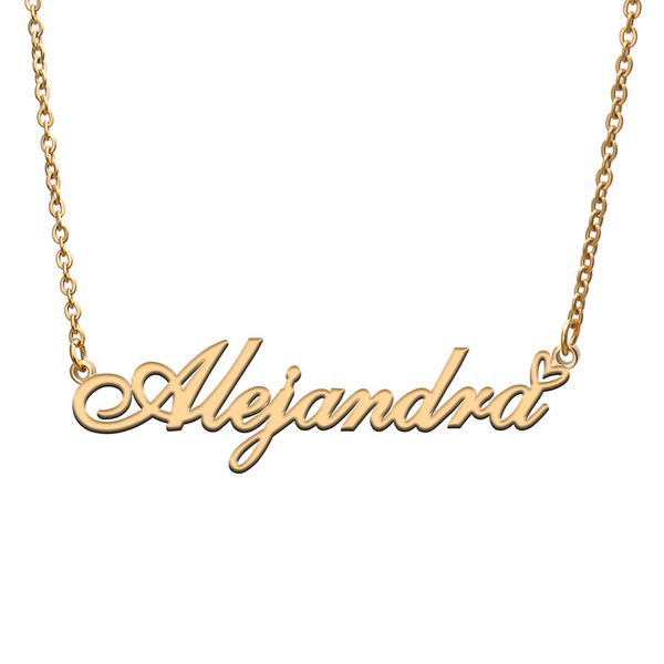 

alejandra name necklaces for women love heart gold nameplate pendant girl stainless steel nameplated girlfriend birthday christmas statement, Silver