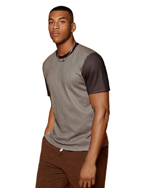 

men striped print round neck tee q5bw#, White;black