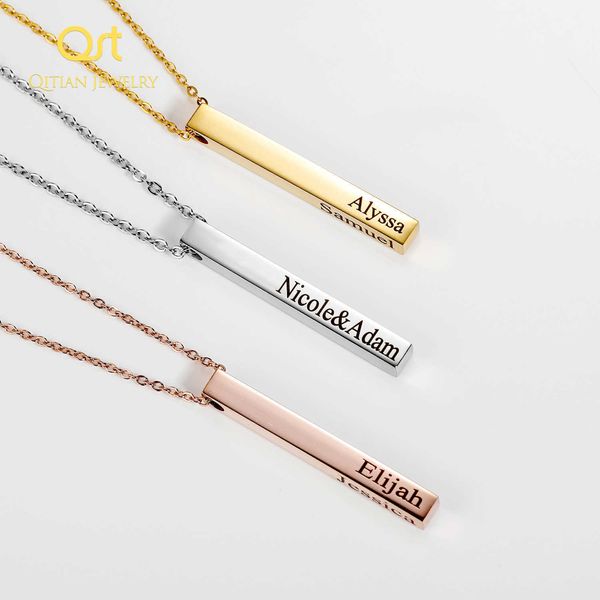 

gas field rose gold tone declaration, long column, self-made carved pendant and necklace, custom bar jewelry with women's name, Silver