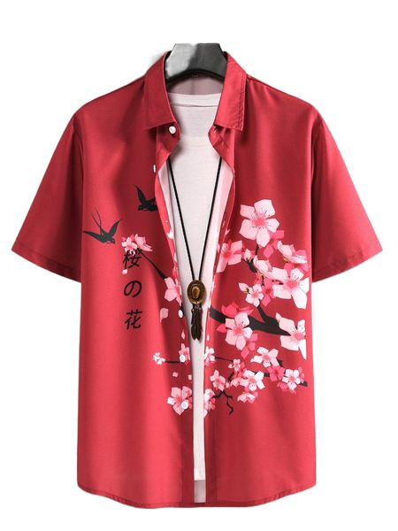 

men japanese letter & floral print shirt without tee z9wg#, White;black