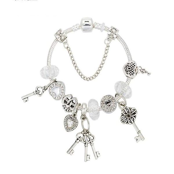 

strands character bracelet key pendant diy heart-shaped white beaded jewelry2509, Black