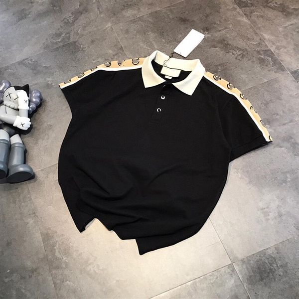 

luxury design letter reflective ribbon short sleeve t-shirt women's summer lapel ins fashion casual loose couple polo shirt191s, White