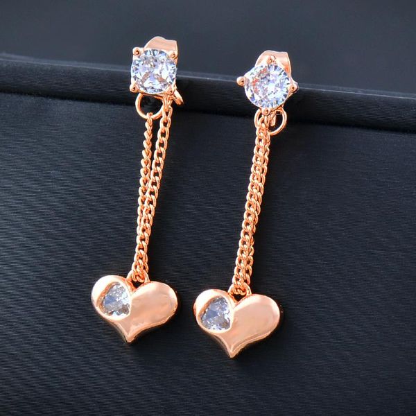 Ciondola Lampadario Cuore romantico Ciondolo lungo 585 Orecchini pendenti color oro rosa per le donne Cubic Zirconia 2022 Trend ES397 SSPDangle