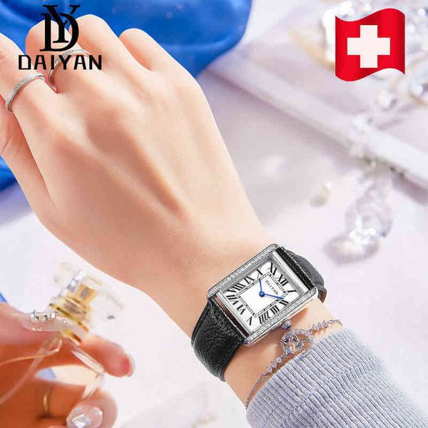 

designer tank watch for women modern with diamond high-grade belt light luxury high-profile niche trendy quartz, Slivery;brown