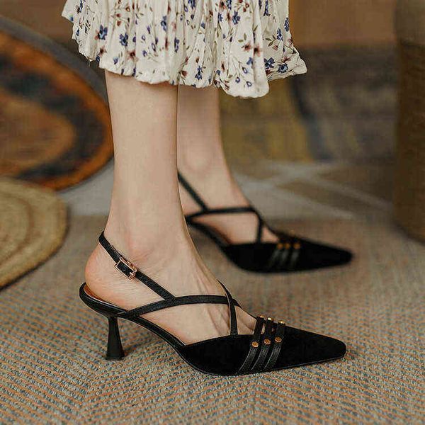 

designer women's shoes boots 2022 spring and summer baotou back air fashion sandal's french elegant women's shoes thin high h, Black