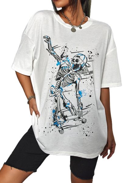 

skeleton print d.rop s.houlder tee z00g#, White