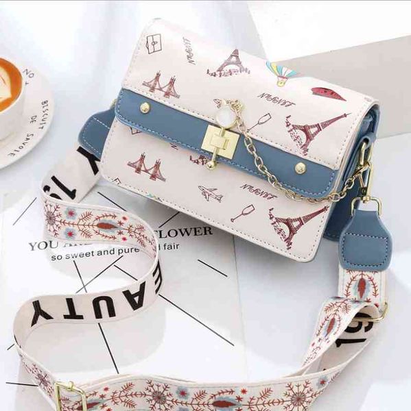 

summer new girl cartoon graffiti small square bag net red armpit one shoulder messenger bags quality pu leather women's flip bag g22042