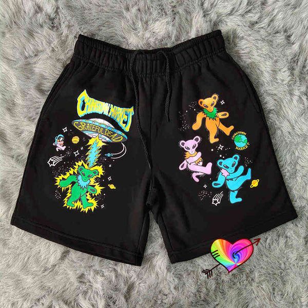 Shorts masculinos 2021 Black Dancing Bear Shorts Homens Mulheres de alta qualidade Bolsos ligeiramente soltos Shorts Creechas de tecido grosso T220825