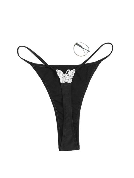 

plus butterfly appliques thong bikini bottom v0jw#, Black