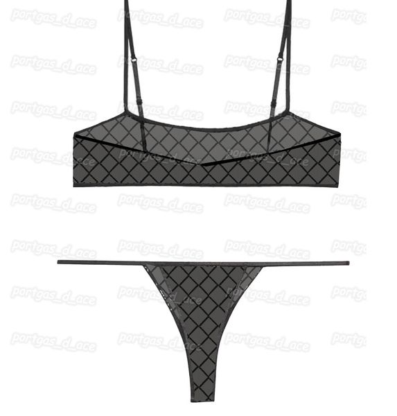 Damen-BH-Sets aus Tüll, mit Buchstaben bestickt, sexy, durchsichtig, drahtlos, nahtlose Unterwäsche, Vintage-Sommer-dünne Damen-BH-Slips