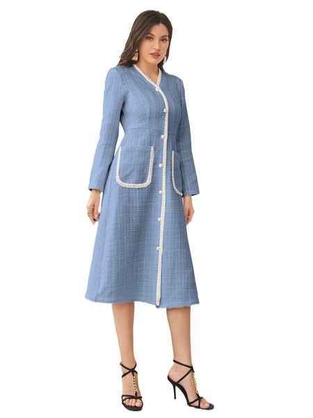 

tape detail pearl button dual pockets dress h5sv#, Black;gray