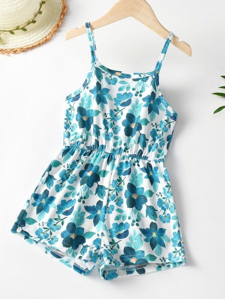 

toddler girls 1pc allover floral print cami romper she, Blue