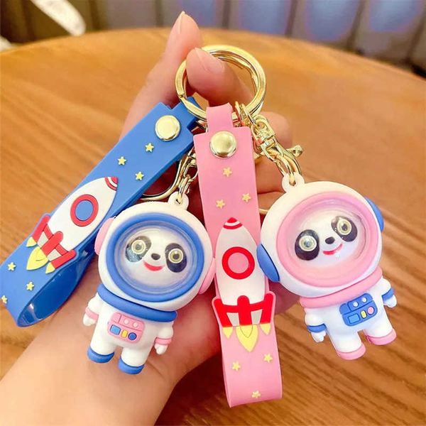 

keychains creative cartoon space ice panda dundundun astronaut exquisite key chain fashion car pendant bag, Silver
