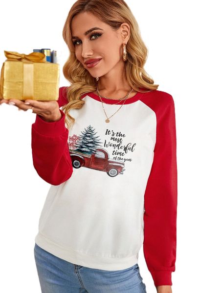 

christmas print raglan sleeve sweatshirt b9s6#, Black