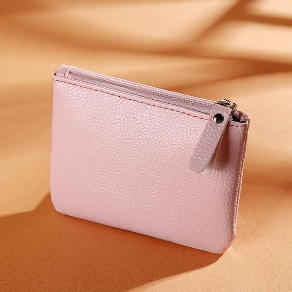 

2022 lychee pattern zipper coin pouch solid soft leather card holder 061764 pink