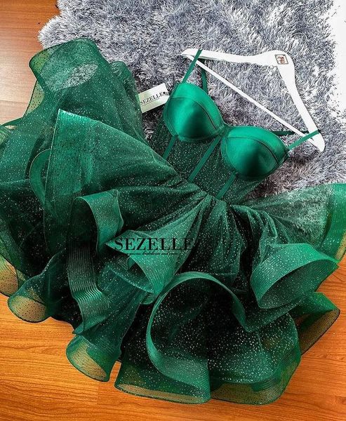 

little black dress emermad green sparkly short prom cocktail dresses 2022 ruffles skirt organza outfit evening gown