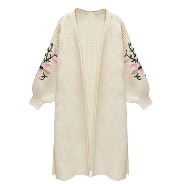 

style for autumn and winter women's knitted cardigan women's loose long embroidered sweater women sweaters 201203, White;black