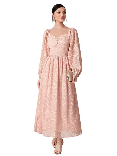 

leopard jacquard sweetheart neck lantern sleeve dress l1cn#, Black;gray