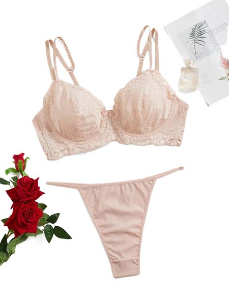 

plus lace panel bow front underwire v-string lingerie set e20p#, Black;white