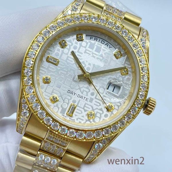 Классическая золотая оболочка мужская часы роскошные 41 -мм механические автоматические автоматические из нержавеющей стали татуировка полная бриллиант