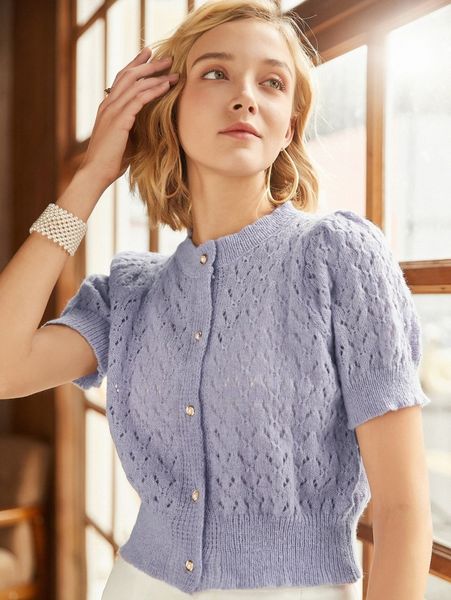 

knit mix open knit button front cardigan 81be#, White;black