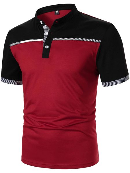 

men striped panel color block polo shirt v71o#, White;black