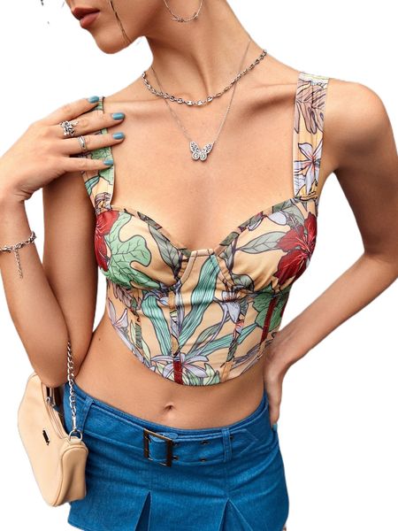

floral print bustier mesh z3ax#, White