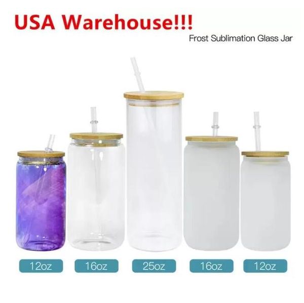 

us warehouse 12oz 16oz 25oz sublimation glass beer mugs can shaped glass cups beer can glass tumbler drinking glasses beer glasses with bamb