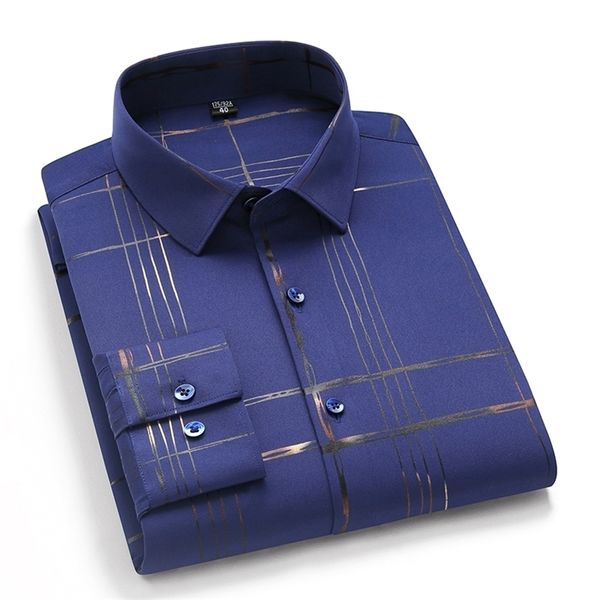 Camicie stampate per uomo Camicia da uomo casual a maniche lunghe in spandex elasticizzato per il tempo libero Moda antirughe Abbigliamento da uomo 220330