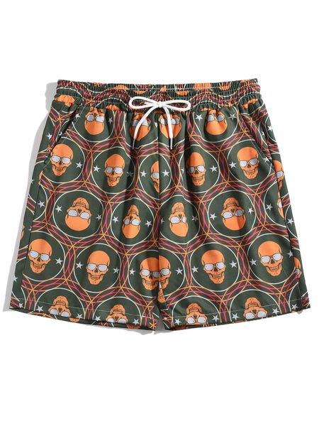 

romwe guys skull all over print drawstring shorts n0kw#, White;black