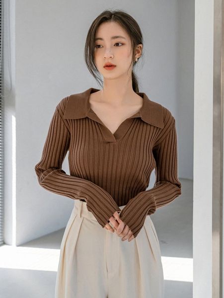 

dazy-less ribbed knit solid sweater r7ss#, White;black