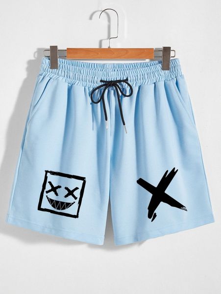 

men expression & brush print drawstring waist shorts j4mq#, White;black