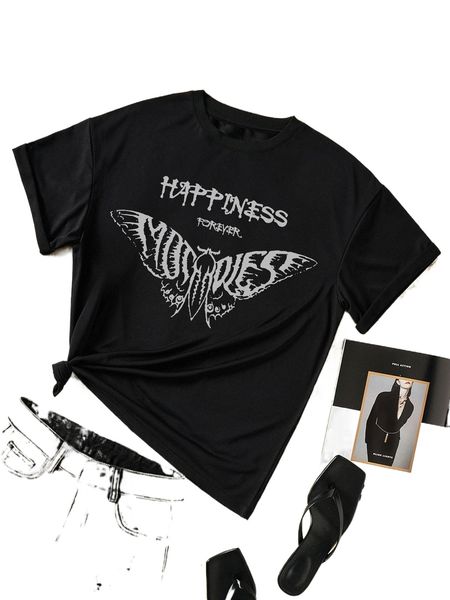 

butterfly & letter graphic tee n7bv#, White