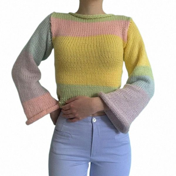 

women's sweaters autumn winter sweater kawaii knitwear retro knitted striped crimping cropped pullovers chic streetwear y2k n6zw#, White;black