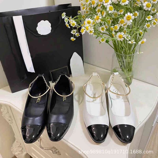 

dress shoes spring and summer style small fragrance single shoes women's low heel shallow mouth metal buckle flat french versatile roun, Black