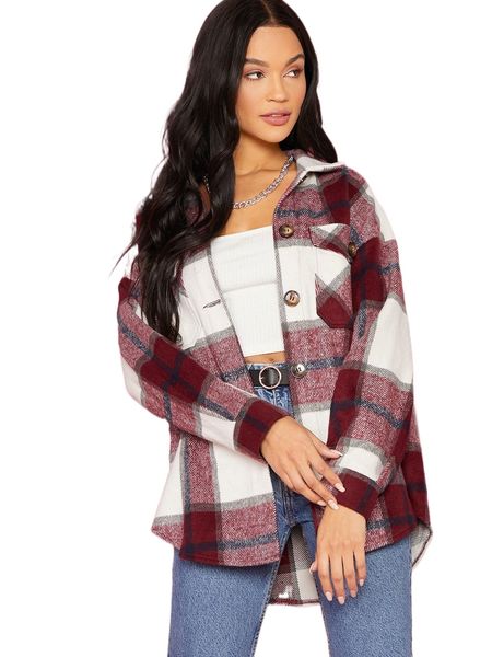 

plaid flap pocket overshirt u14f#, Black