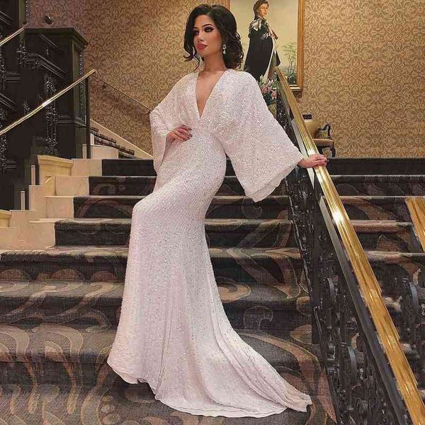 

designer women's prom dresses 2022 v-neck floor long sleeve sequin fishtail banquet elegant dresses, Black