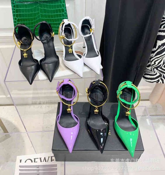

dress shoes high fixed version line buckle green niche patent leather high heels in summer women's sexy, Black