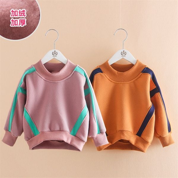 

autumn winter warm 2-9 10 years gift long sleeve plus velvet thickening kids baby girls christmas loose stripe sweatshirt lj201127, Black