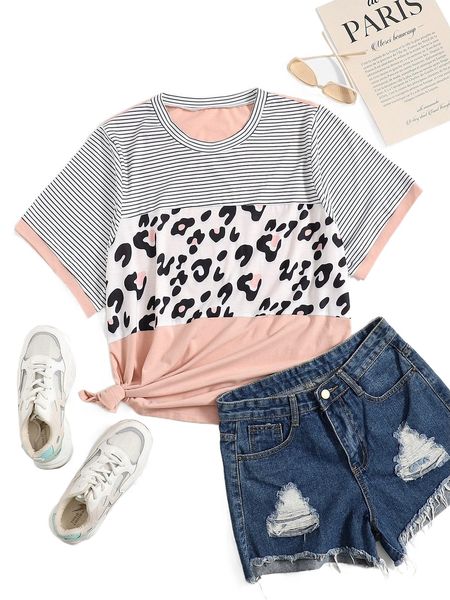 

plus color-block striped panel tee n15m#, Black