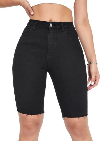 

high waist raw hem denim shorts e2vf#, White;black