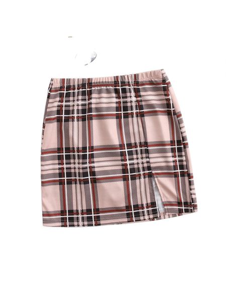 

tartan slit hem skirt 08lb#, Black