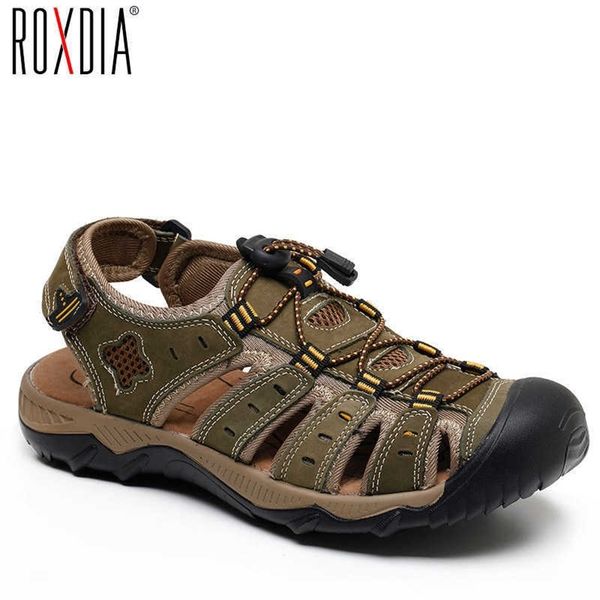 

roxdia fashion summer beach breathable men sandals genuine leather mens sandal man causal shoes plus size 3948 rxm007 210624, Black