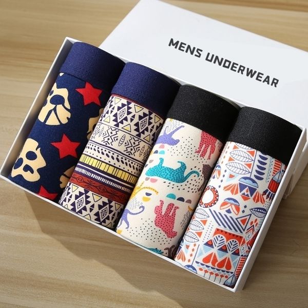 

men underwear boxers fashion printed mens underpants mens boxer shorts modal male panties pouch sheath cuecas homme 4pcs y200415, Black;white