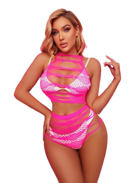 

cut out mesh lingerie set without liner t3ha#, Black;red