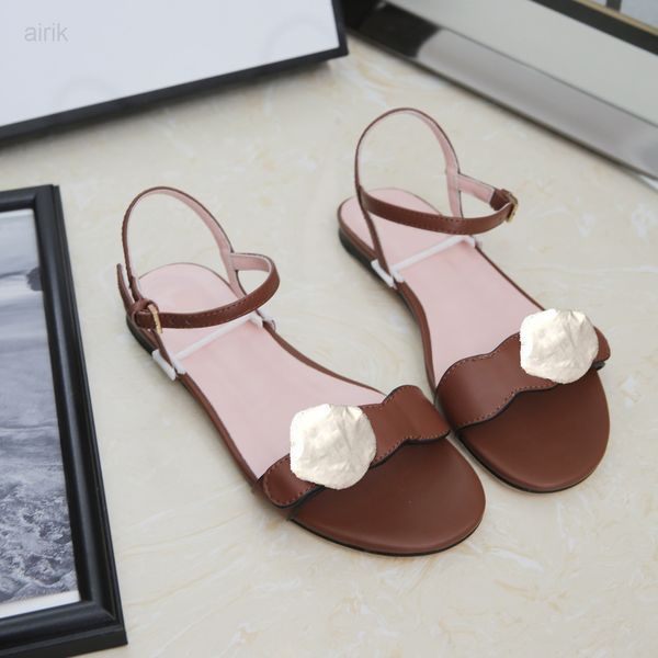 

luxury women shoes classic ladies sandals metal buckle leather flat beach slippers designer woman sandal large size 2023, Black
